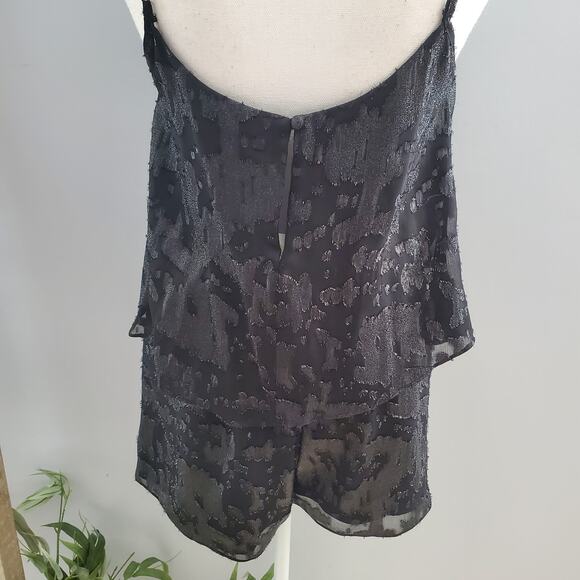 BCBGeneration Black Spaghetti Strap Tiered Shimmer Romper S - Picture 6 of 13